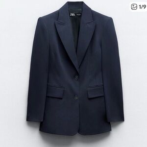 Zara Classic Dark Navy Long Blazer XS
